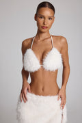 Faux Fur Triangle Bralette in White