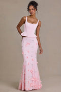 Satin Lace-Up Corset Top in Baby Pink