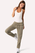 Cotton Fleece Mid-Rise Joggers in Khaki Green