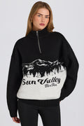 Knit Quarter-Zip Turtleneck Oversized Jumper in Black