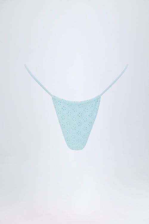 Broderie Anglaise Drawstring Bikini Bottoms in Powder Blue