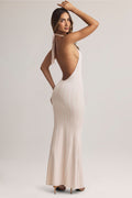Modal Halterneck Maxi Dress in Stripe Print